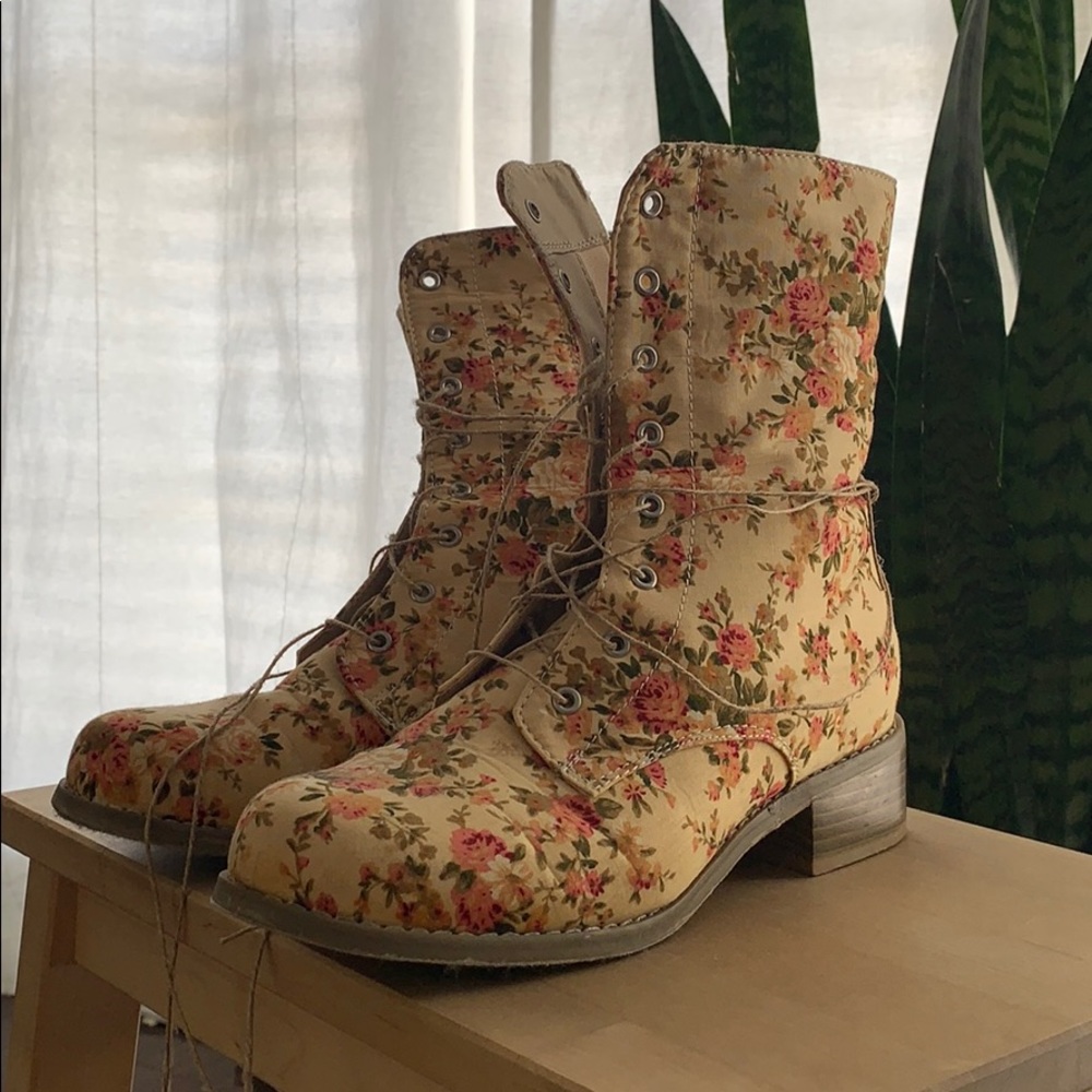 Floral pattern combat boots